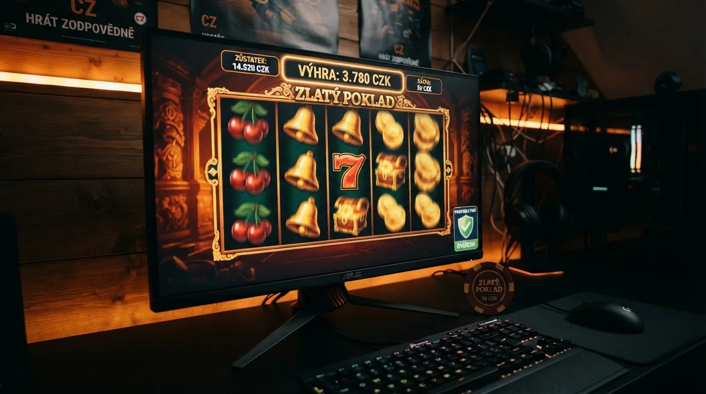 Výherní automat s rozhraním online casina, zobrazená výhernost RTP a tlačítko provably fair ověření
