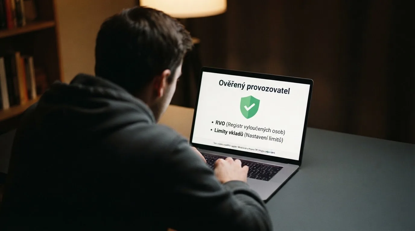 Úřední dokument s razítkem Ministerstva financí ČR a paragrafem zákona o hazardních hrách na obrazovce — symbol právní ochrany hráče