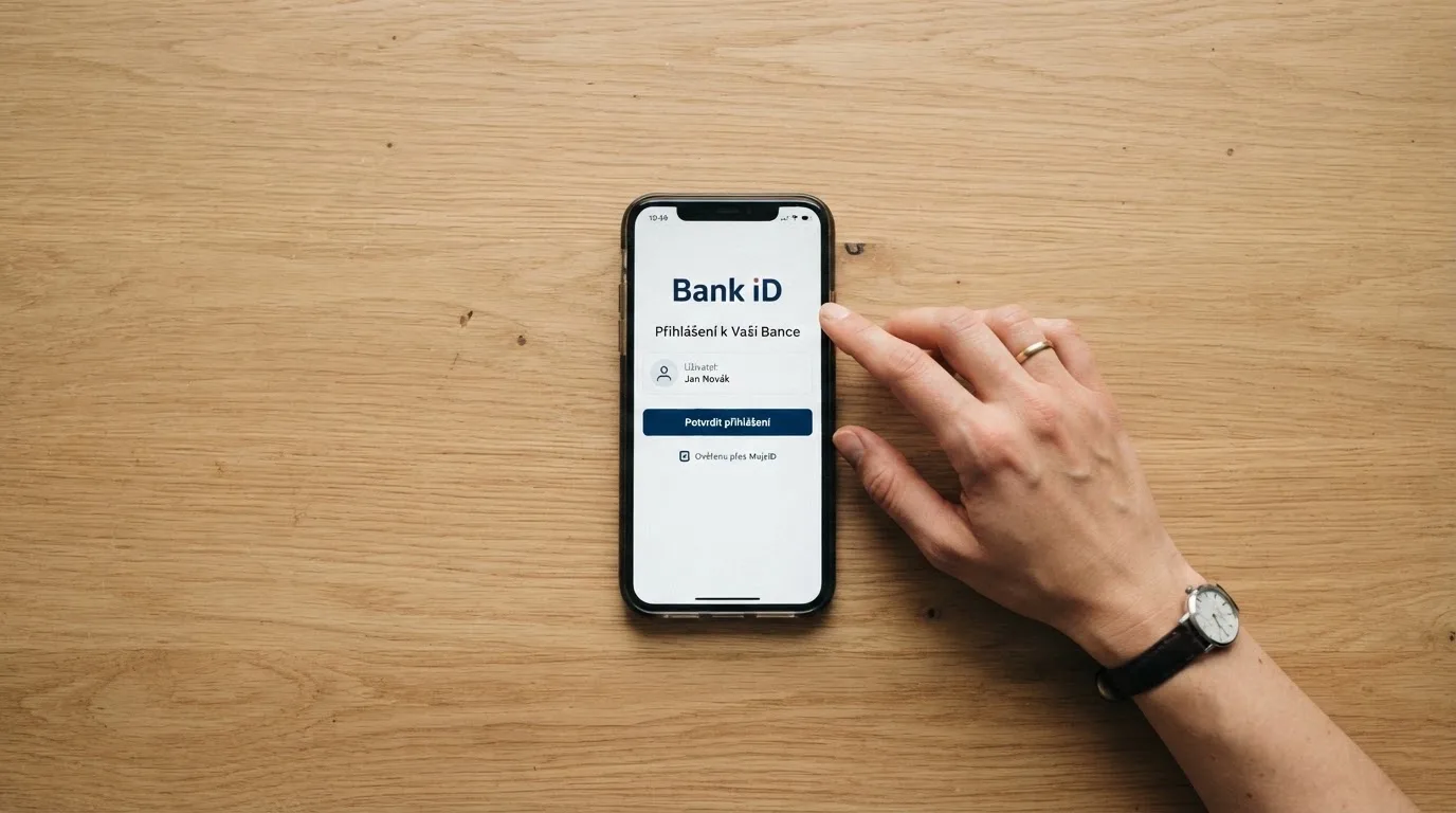 Obrazovka mobilního telefonu s přihlášením přes Bank iD do online casina