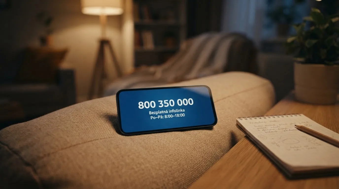 Displej s telefonním číslem Linky pomoci 800 350 000 a logy organizací Anonymní hráči ČR a Hrátky životem